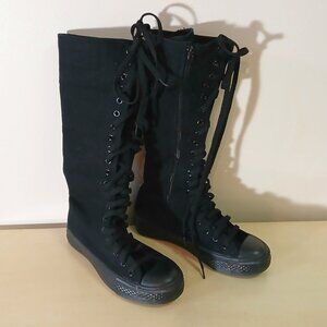 Yuanbu knee-high lace-up boots - black size 35